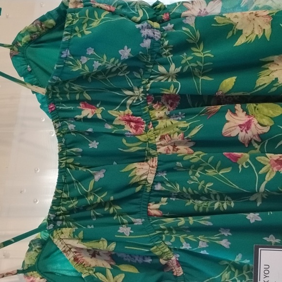 City Studios Woman Green Floral Babydoll Lined Spaghetti Strap Dress, S: S, NWT - Picture 7 of 14